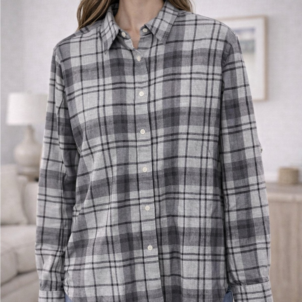 Ralph Lauren Gray Plaid Flannel Long Sleeve Button Down Medium